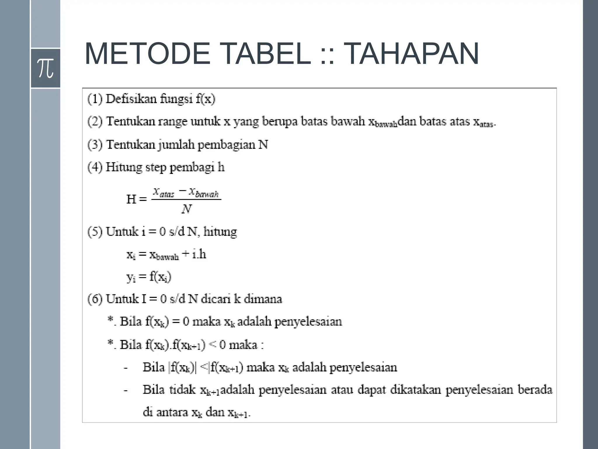 METODE TABEL :: TAHAPAN
 