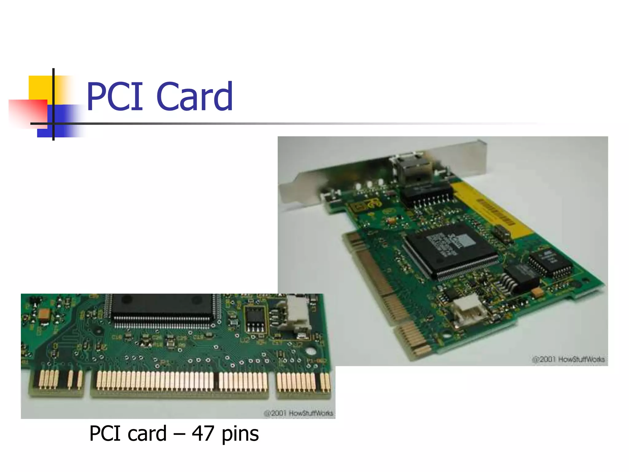 PCI Card




                 A typical PCI card




PCI card – 47 pins
 