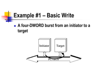 Example #1 – Basic Write
   A four-DWORD burst from an initiator to a
    target
 