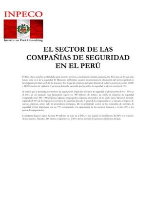 PORQUE INVERTIR EN PERU EL SECTOR DE LAS COMPAÑÍAS DE SEGURIDAD