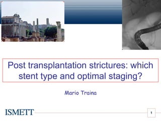 Post transplantation strictures: which
  stent type and optimal staging?
              Mario Traina


                                     1
 