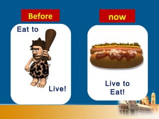 Eat to
Live!
Live to
Eat!
Before now
 