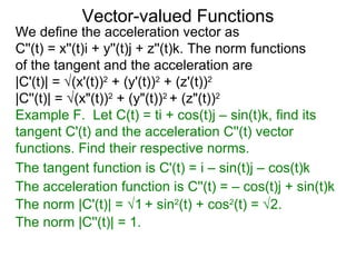Vector Valueed Function Example 12.5. vector valued functions | PPT