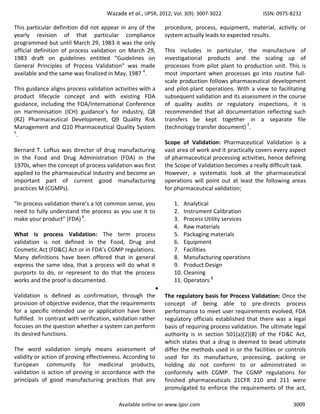 AN OVERVIEW OF PHARMACEUTICAL PROCESS VALIDATION AND PROCESS CONTROL ...
