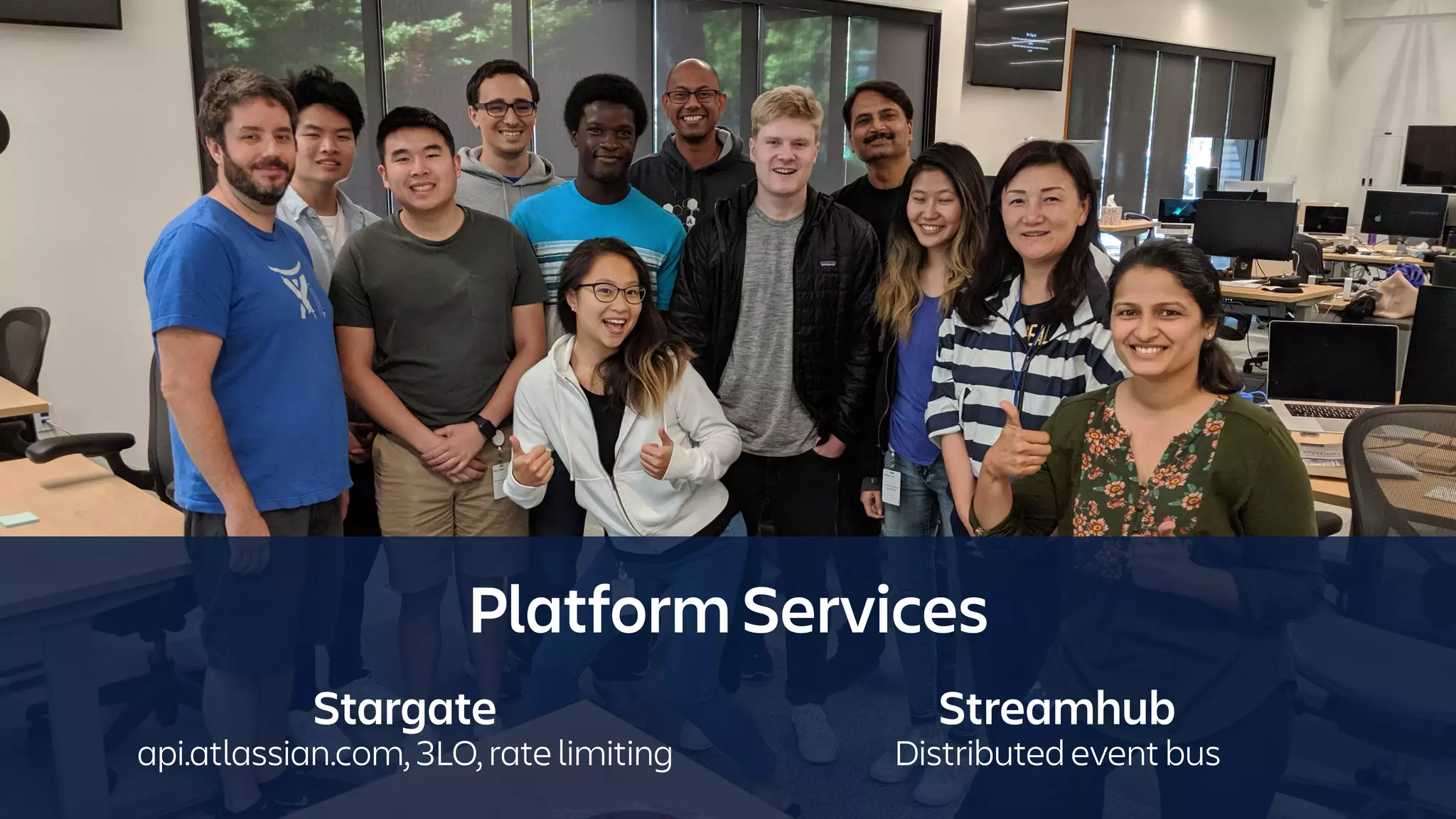 Platform Services
Stargate 
api.atlassian.com, 3LO, rate limiting
Streamhub 
Distributed event bus
 