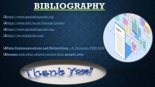 .
https://www.geeksforgeeks.org
https://www.bbc.co.uk/bitesize/guides
https://www.geeksforgeeks.org/
https://en.wikipedia.org/
Data Communications and Networking – A. Forouzan,TMH 2004
Images and other related content from google.com
 