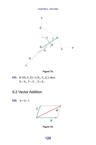 CHAPTER 6. VECTORS
120
===== =
=
Figure 75.
=
555. fÑ= ( ) ( )
N
N
N
N w
I
v
I
u
ê
w
I
v
I
u
ê
r
r
= I=íÜÉå==
N
u
u = I= N
v
v = I= N
w
w = K==
==
=
6.2 Vector Addition
=
556. î
ì
ï
r
r
r
+
= =
=
== =
=
Figure 76.
 