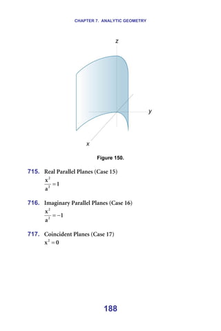 CHAPTER 7. ANALYTIC GEOMETRY
188
===== =
=
Figure 150.
=
715. oÉ~ä=m~ê~ääÉä=mä~åÉë=E`~ëÉ=NRF=
N
~
ñ
O
O
= =
=
716. fã~Öáå~êó=m~ê~ääÉä=mä~åÉë=E`~ëÉ=NSF=
N
~
ñ
O
O
−
= =
=
717. `çáåÅáÇÉåí=mä~åÉë=E`~ëÉ=NTF=
M
ñO
= =
=
=
=
=
=
 