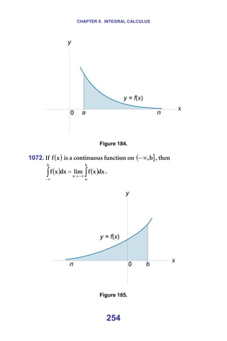 CHAPTER 9. INTEGRAL CALCULUS
254
=
=
Figure 184.
=
1072. fÑ= ( )
ñ
Ñ =áë=~=Åçåíáåìçìë=ÑìåÅíáçå=çå=( ]
Ä
I
∞
− I=íÜÉå==
( ) ( )
∫
∫ ∞
−
→
∞
−
=
Ä
å
å
Ä
Çñ
ñ
Ñ
äáã
Çñ
ñ
Ñ K=
=
=
=
Figure 185.
 