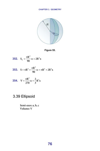 CHAPTER 3. GEOMETRY
76
=
=
Figure 55.
=
352. ñ
o
O
VM
o
p O
O
i =
α
π
= =
=
353. ñ
o
O
o
VM
o
o
p O
O
O
O
+
π
=
α
π
+
π
= =
=
354. ñ
o
P
O
OTM
o
s P
P
=
α
π
= =
=
=
=
3.39 Ellipsoid
=
pÉãá-~ñÉëW=~I=ÄI=Å=
sçäìãÉW=s=
 