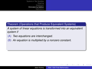 Math 1300: Section 4-1 Review: Systems of Linear Equations in Two ...
