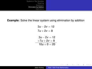 Math 1300: Section 4-1 Review: Systems of Linear Equations in Two ...