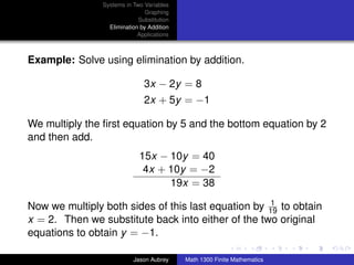 Math 1300: Section 4-1 Review: Systems of Linear Equations in Two ...