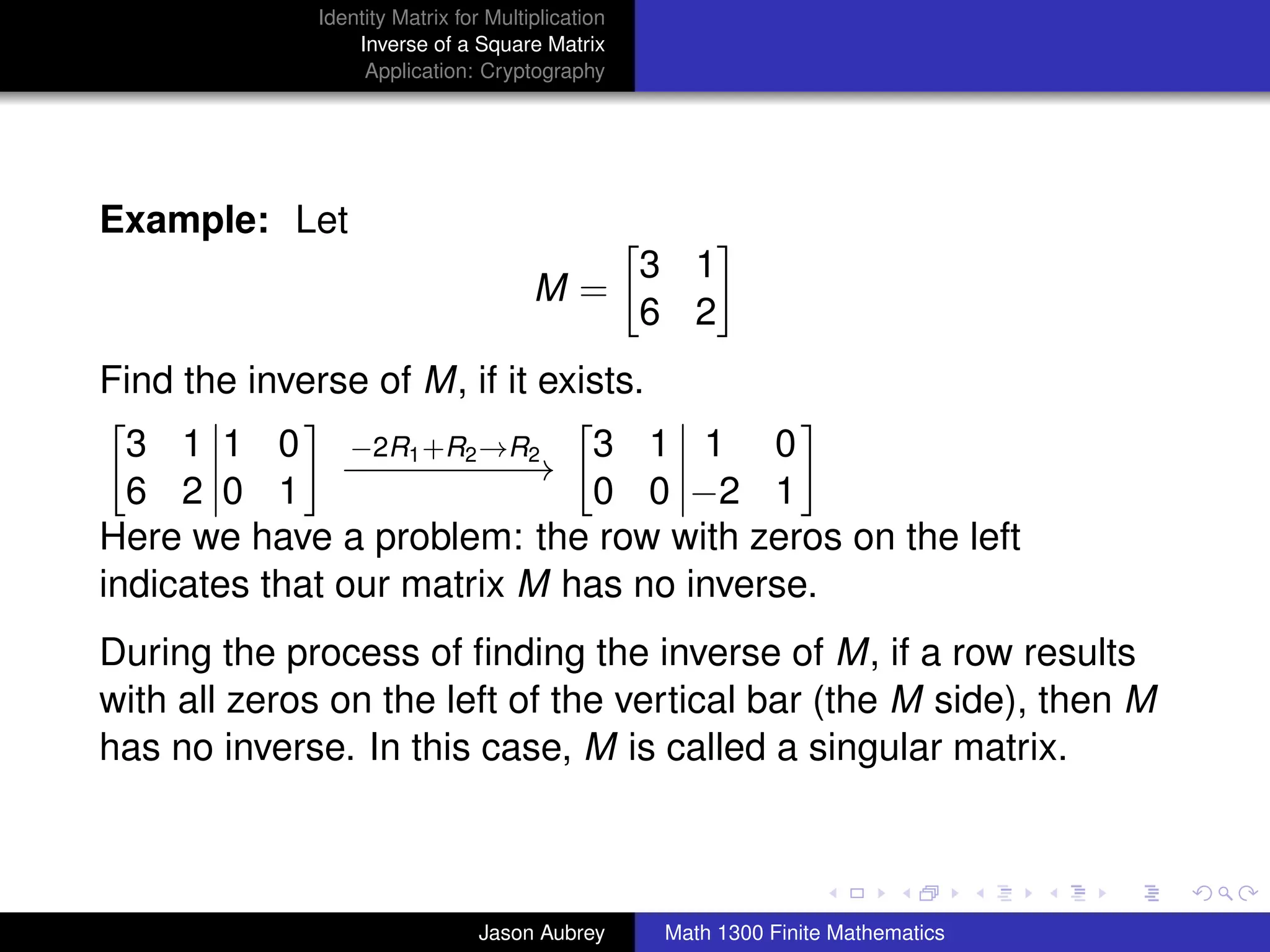 Math 1300: Section 4-5 Inverse of a Square Matrix | PPT