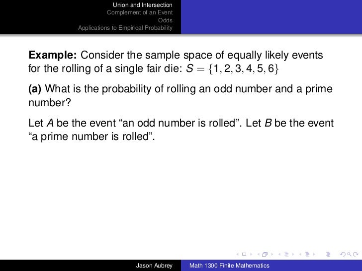 Math 1300 Section 8 2 Union Intersection And Complement Of Events