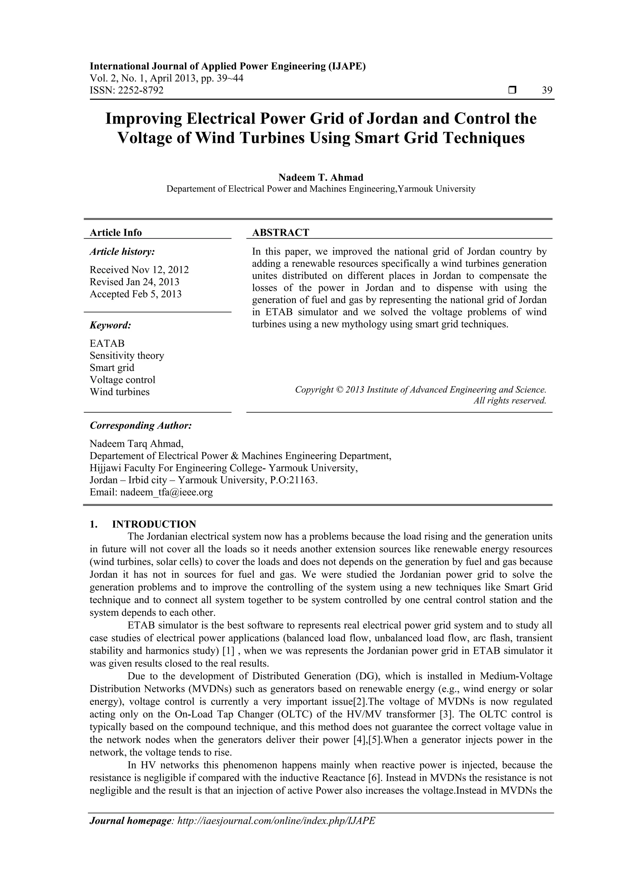 Improving Electrical Power Grid of Jordan and Control the Voltage of ...