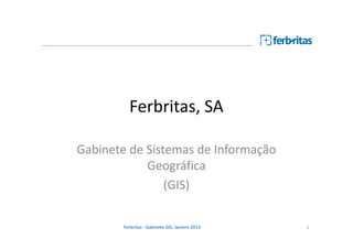 Ferbritas, SA
Gabinete de Sistemas de Informação
Geográfica
(GIS)
Ferbritas - Gabinete GIS, Janeiro 2013

1

 