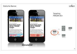 Statischer Banner



                                      Targeting:
                                      FRAUEN 35+




        Targeting Männer
                       Animated Gif
                                                   13
 