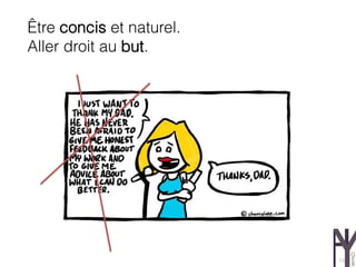 Être concis et naturel.
Aller droit au but.




                          13
 