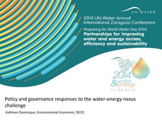 Policy and governance responses to the water-energy nexus
challenge
Kathleen Dominique, Environmental Economist, OECD

 