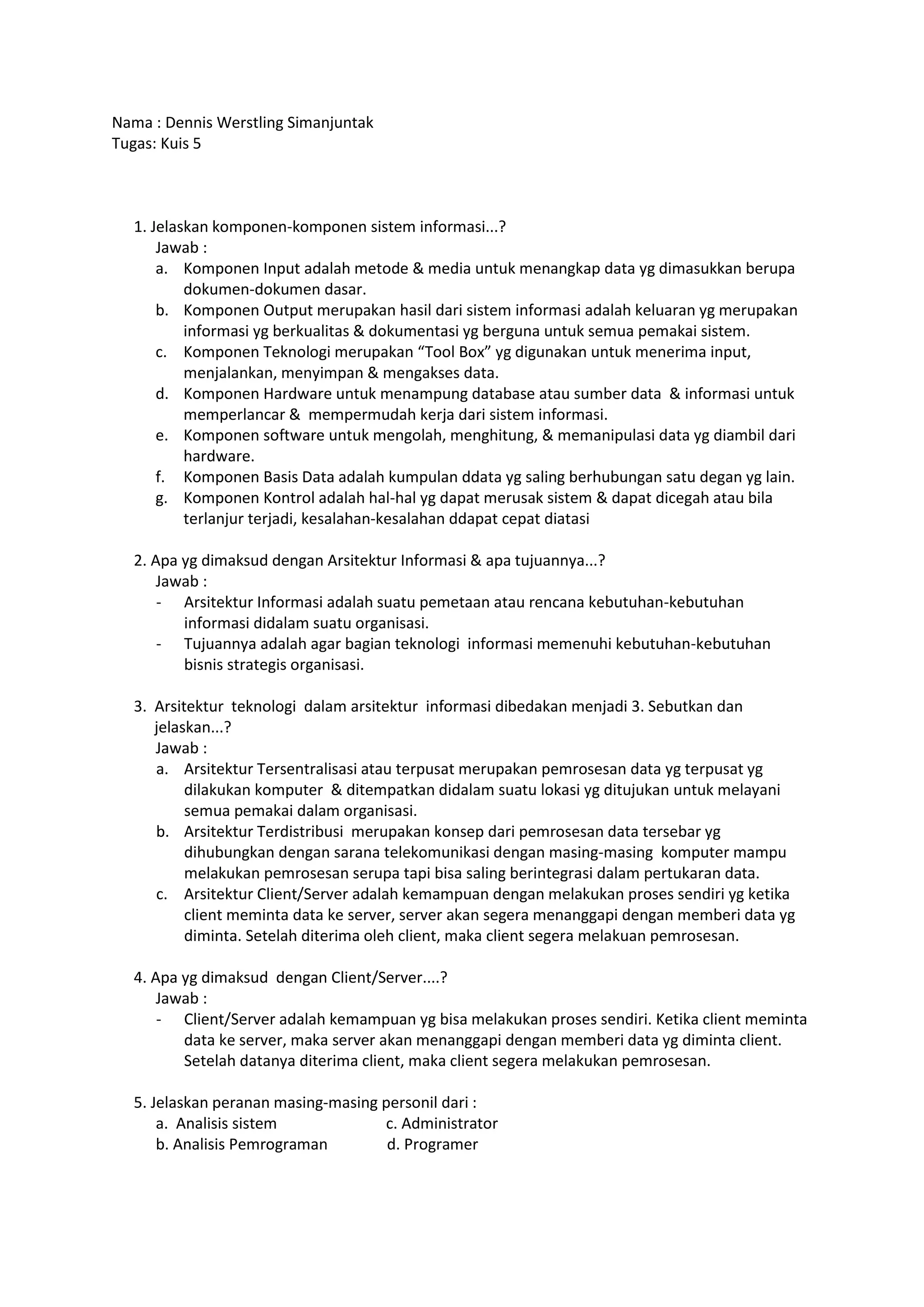 Soal Kuis Dan Jawaban Sistem Informatika PDF Soal kuis dan jawaban sistem informatika pdf