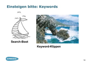 Einsteigen bitte: Keywords Keywords




  Search-Boot
                Keyword-Klippen



                                      14
 