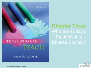 Chapter Three
                                Who are Today’s
                                 Students in a
                                Diverse Society?




© Wadsworth, Cengage Learning                 3|1
 