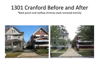 1301 Cranford Before and After
  *Back porch and rooftop chimney stack removed entirely
 