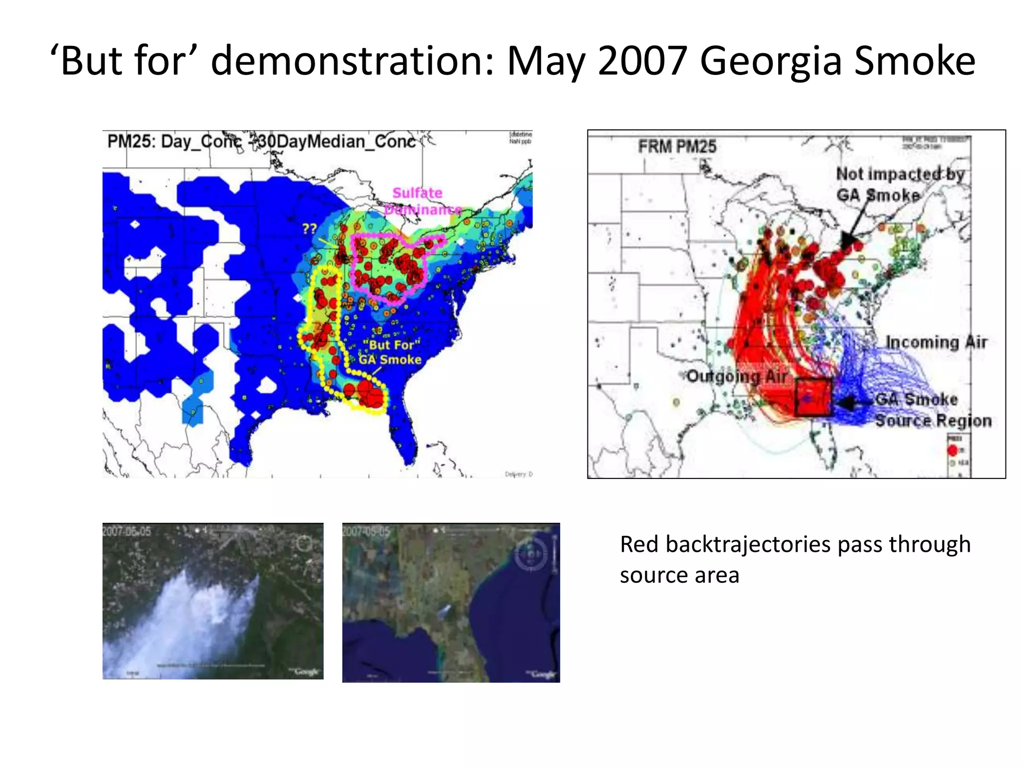 ‘But for’ demonstration: May 2007 Georgia Smoke
Red backtrajectories pass through
source area
 