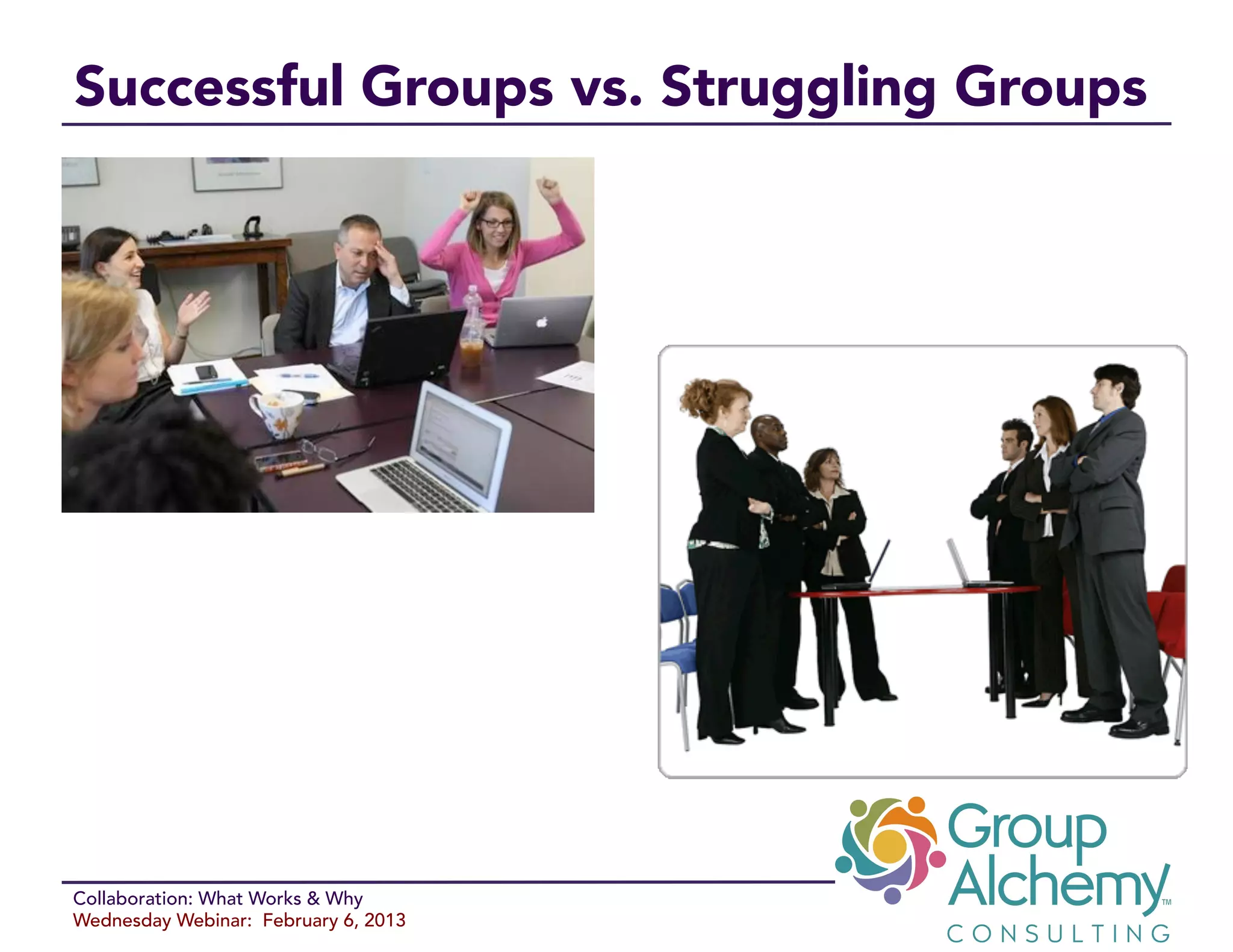 Successful Groups vs. Struggling Groups




Collaboration: What Works & Why
Wednesday Webinar: February 6, 2013
 