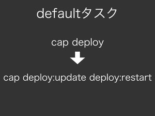 defaultタスク

          cap deploy


cap deploy:update deploy:restart
 