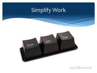Simplify Work




                #nysar @hduckworth
 