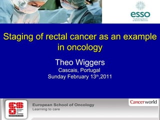 Department of Surgery, University Medical Center Groningen Staging of rectal cancer as an example in oncology Theo Wiggers Cascais, Portugal  Sunday February 13 th ,2011 