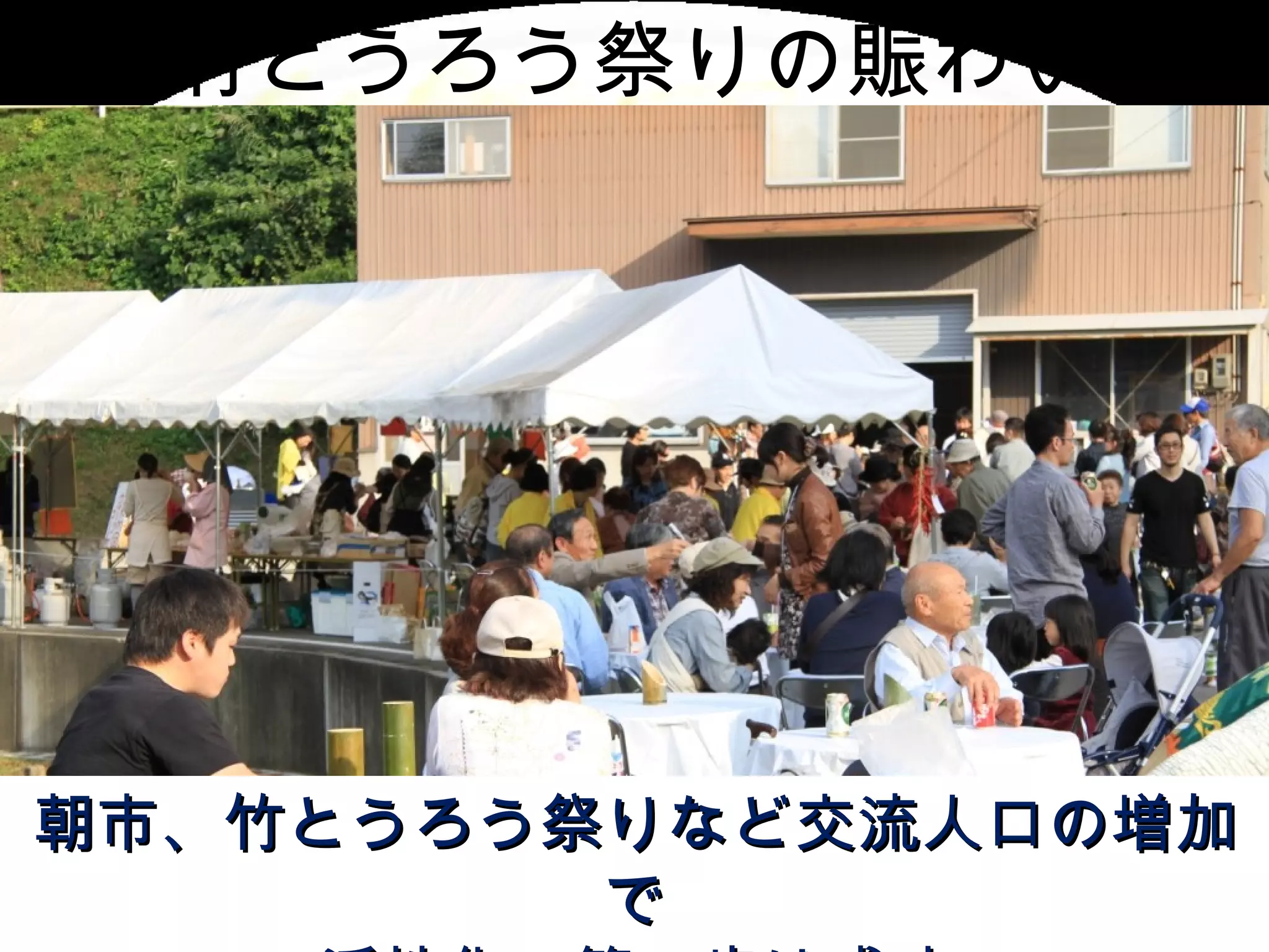 竹とうろう祭りの賑わい




朝市、竹とうろう祭りなど交流人口の増加
         で
 