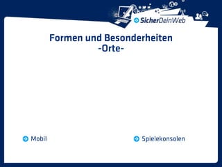Formen und Besonderheiten
                 -Orte-




Mobil                     Spielekonsolen
 