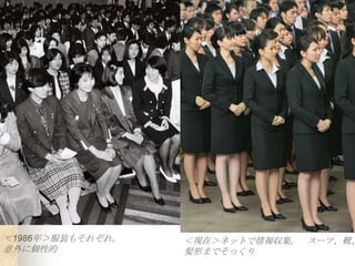 ＜1986年＞服装もそれぞれ。   ＜現在＞ネットで情報収集。 スーツ、靴、
意外に個性的            髪形までそっくり
 