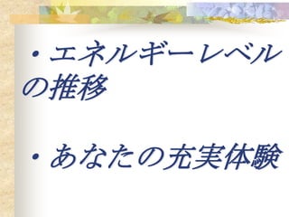 ・エネルギーレベル
の推移

・あなたの充実体験
 