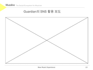 Muzalive   The Social Ecosystem for Musician



                    Guardian의 SNS 활용 보도




                                      New Music Experience   13
 