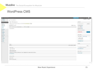 Muzalive   The Social Ecosystem for Musician



 WordPress CMS




                                      New Music Experience   72
 