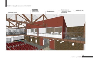 Hub Oakland : Design Development Presentation : 03.01.13


                                                           HOT DESK AREA                      RENTAL OFFICES AS
                                                           CONVERTED TO                       ‘FLOATING BARN’ W/ BARN               OPEN MEETING AREA
                                                                            STORAGE LOCKERS
                                                           EVENTS SEATING                     DOORS BELOW
 EXISTING MEZZANINE




                                                                                                                                                         11
                                                                                                                        Hub Oakland + gardnerDESIGNlab
 