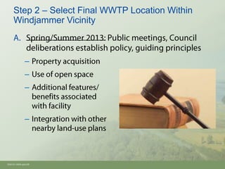 Step 2 – Select Final WWTP Location Within
     Windjammer Vicinity



               –
               –
               –


               –




Oh910i1-8594.pptx/28
 