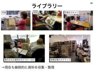 新聞記事のスクラップ
ライブラリー
40
→現在も継続的に資料を収集・整理
地図写真 写真のスキャン
寄付された資料のカテゴリー分け
 