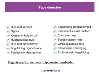 Type diensten




Organisaties kunnen ook hulpdiensten aanbieden
 