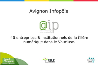 Avignon Infopôle




40 entreprises & institutionnels de la filière
       numérique dans le Vaucluse.
 