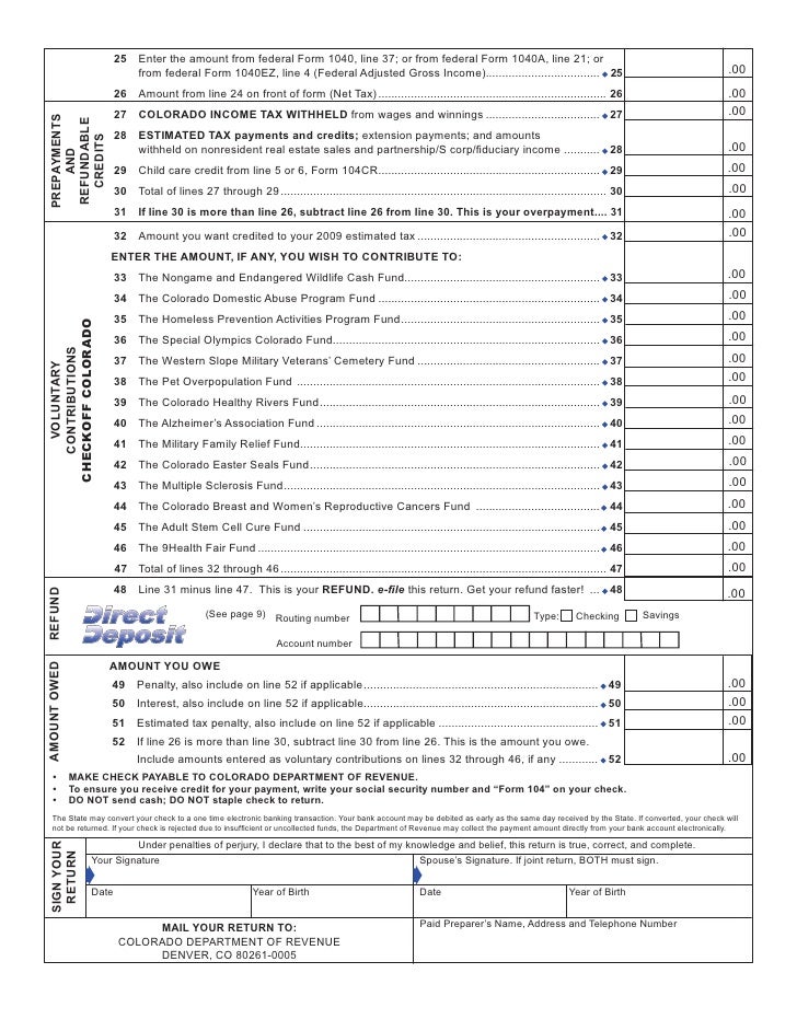 pics Colorado Department Of Revenue Address 80261 colorado gov cms forms dor tax cy104form