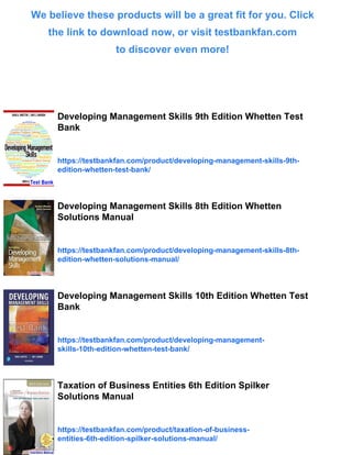 Developing Management Skills 9th Edition Whetten Solutions Manual | PDF