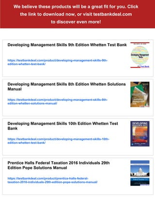 Developing Management Skills 9th Edition Whetten Solutions Manual | PDF