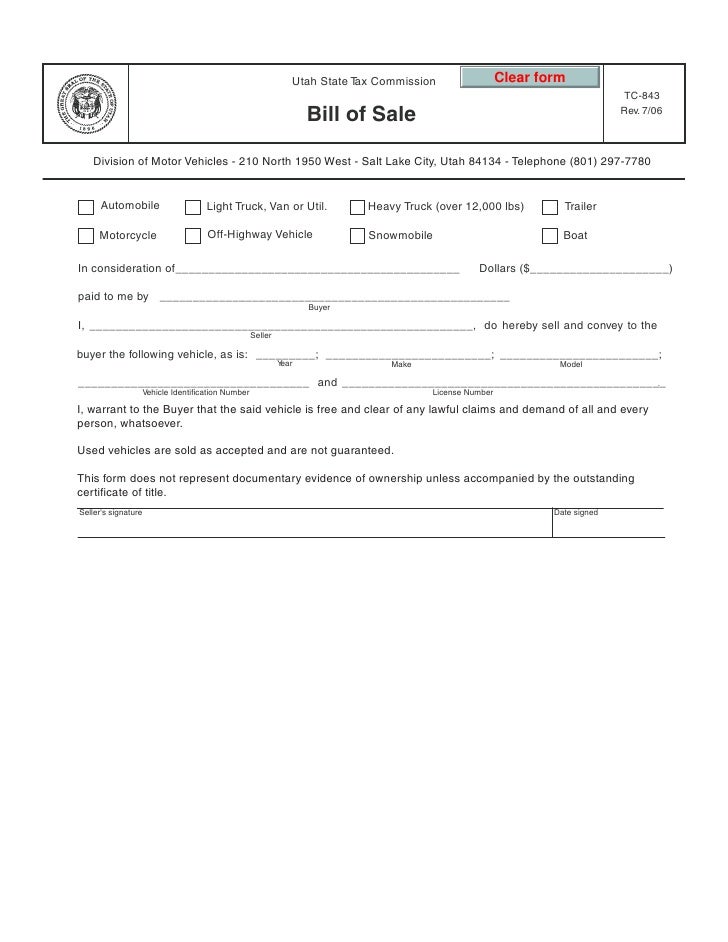 tax utah gov forms current tc tc 843 utah auto bill of sale