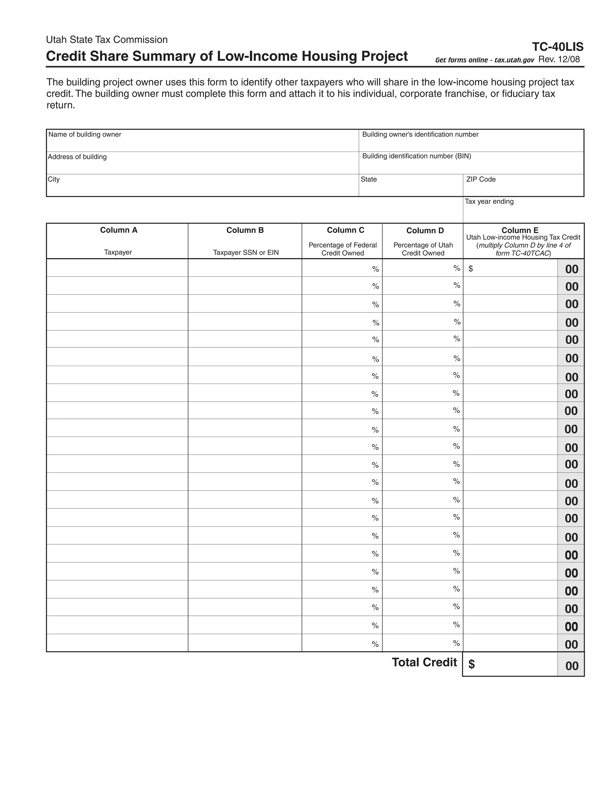 tax.utah.gov forms current tc tc-40lis | PDF