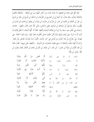 ‫ﺴ ﺮة ﻨﺒﻮﯾﺔ ﻟ ﻦ ھﺸ م‬
                                                                                                                                                           ‫اﻟ ﱢﯿ َ ُ اﻟ ﱠ َ ِﱠ ُ ِﺎﺑْ ِ ِ َﺎ ٍ‬


‫ﻗ ﺔ ﻨ ﲑ‬
‫ﻓﹶﺒ‪‬ﻴ‪‬ﻨ‪‬ﺎ ‪  ‬ﻋ‪‬ﻠﹶﻰ ﺫﹶﻟ‪‬ﻚ‪ ‬ﻣ‪‬ﻦ‪ ‬ﻗ‪‬ﺘ‪‬ﺎﻟ‪‬ﻬﹺﻢ‪ ،‬ﺇﺫﹾ ﺟ‪‬ﺎﺀَ ‪ ‬ﺣ‪‬ﺒ‪‬ﺮ‪‬ﺍﻥ‪ ‬ﻣ‪‬ﻦ‪ ‬ﺃﹶﺣ‪‬ﺒ‪‬ﺎﺭﹺ ﺍﻟﹾﻴ‪ ‬ﻮﺩ‪ ‬ﻣ‪‬ﻦ‪ ‬ﺑ‪‬ﻨﹺﻲ ﹸﺮ‪‬ﻳ‪‬ﻈﹶﺔﹶ - ﻭ‪‬ﹸﺮ‪‬ﻳ‪‬ﻈﹶ ﹸ ﻭ‪‬ﺍﻟ‪‬ﻀ‪ ‬‬
                                ‫ﻗ‬               ‫ﻬ‬                                ‫ﻩ‬                                          ‫ﺗﺒﻊ‬
‫ﻱ‬
‫ﻭ‪‬ﺍﻟ‪ ‬ﺎ ‪ ‬ﻭ‪‬ﻋ‪‬ﻤ‪ ‬ﻭ، ﻭ‪ ‬ﻮ‪ ‬ﻫ‪‬ﺪ‪ ‬ﹸ، ﺑ‪‬ﻮ ﺍﻟﹾﺨ‪‬ﺰ‪‬ﺭ‪‬ﺝﹺ ﺑ‪‬ﻦﹺ ﺍﻟ ‪‬ﺮﹺﻳﺢﹺ ﺑ‪‬ﻦﹺ ﺍﻟ‪‬ﻮ‪‬ﺀَﻣ‪‬ﺎﻥ‪ ‬ﺑ‪‬ﻦﹺ ﺍﻟ ‪‬ﺒ‪‬ﻂ‪ ‬ﺑ‪‬ﻦﹺ ﺍﻟﹾﻴ‪‬ﺴ‪‬ﻊ‪ ‬ﺑ‪‬ﻦﹺ ﺳ‪‬ﻌ‪‬ﺪ‪ ‬ﺑ‪‬ﻦﹺ ﻟﹶﺎﻭﹺ ‪‬‬
                                            ‫ﺴ‬                  ‫ﺘ‬             ‫ﺼ‬                      ‫ﻨﺠ ﻡ ﺮ ﻫ ﻝ ﻨ‬
‫ﺑ‪‬ﻦﹺ ﺧ‪‬ﻴ‪‬ﺮﹺ ﺑ‪‬ﻦﹺ ﺍﻟ‪ ‬ﺎﻡﹺ ﺑ‪‬ﻦﹺ ﺗ‪‬ﻨ‪ ‬ﻮﻡ‪ ‬ﺑ‪‬ﻦﹺ ﻋ‪‬ﺎﺯ‪‬ﺭﹺ ﺑ‪‬ﻦﹺ ‪‬ﺰ‪‬ﺭ‪‬ﻯ ﺑ‪‬ﻦﹺ ﻫ‪‬ﺎ ‪‬ﻭﻥﹶ ﺑ‪‬ﻦﹺ ﻋ‪‬ﻤ‪‬ﺮ‪‬ﺍﻥﹶ ﺑ‪‬ﻦﹺ ﻳ‪‬ﺼ‪‬ﻬ‪‬ﺮ‪ ‬ﺑ‪‬ﻦﹺ ﻗﹶﺎﻫ‪‬ﺚ‪ ‬ﺍﺑ‪‬ﻦﹺ ﻟﹶﺎﻭ‪‬ﻯ ﺑ‪‬ﻦﹺ‬
                                                               ‫ﺭ‬               ‫ﻋ‬                      ‫ﺤ‬              ‫ﻨﺠ‬
‫ﻳ‪‬ﻌ‪ ‬ﹸﻮﺏ‪ ،‬ﻭ‪ ‬ﻮ‪ ‬ﺇﺳ‪‬ﺮ‪‬ﺍﺋ‪‬ﻴ ﹸ ﺑ‪  ‬ﺇﺳ‪‬ﺤ‪‬ﺎﻕ‪ ‬ﺑ‪‬ﻦﹺ ﺇﺑ‪‬ﺮ‪‬ﺍﻫ‪‬ﻴﻢ‪ ‬ﺧ‪‬ﻠ‪‬ﻴﻞﹺ ﺍﻟ ‪‬ﺣ‪‬ﻤ‪‬ﻦﹺ، ﺻ‪‬ﱠﻰ ﺍﻟﱠ ‪ ‬ﺍﳉﺰﺀ ﺍﻷﻭﻝ ﻋ‪‬ﻠﹶﻴ‪‬ﻬﹺﻢ‪ - ‬ﻋ‪‬ﺎﻟ‪‬ﻤ‪‬ﺎﻥ‪‬‬
                                  ‫ﻠ ﻠﻪ‬              ‫ﺮ‬                                      ‫ﻞ ﻦ‬                ‫ﻫ‬        ‫ﻘ‬
‫ﺭ‪‬ﺍﺳ‪‬ﺨ‪‬ﺎﻥ‪ ‬ﻓ‪‬ﻲ ﺍﻟﹾﻌ‪‬ﻠﹾﻢﹺ ﺣ‪‬ﲔ‪ ‬ﺳ‪‬ﻤ‪‬ﻌ‪‬ﺎ ﺑﹺﻤ‪‬ﺎ ‪‬ﺮﹺﻳ ‪ ‬ﻣ‪‬ﻦ‪ ‬ﺇﻫ‪‬ﻠﹶﺎﻙ‪ ‬ﺍﻟﹾﻤ‪‬ﺪ‪‬ﻳﻨ‪‬ﺔ‪ ‬ﻭ‪‬ﺃﹶﻫ‪‬ﻠ‪‬ﻬ‪‬ﺎ. ﻓﹶﻘﹶﺎﻟﹶﺎ ﻟﹶ ‪ :‬ﺃﹶ‪‬ﻬ‪‬ﺎ ﺍﻟﹾﻤ‪‬ﻠ‪ ، ‬ﻟﹶﺎ ﺗ‪‬ﻔﻌ‪‬ﻞﹾ ﻓﹶﺈﹺ‪‬ﻚ‪ ‬ﺇﻥﹾ‬
      ‫ﻚ ﹾ ﻧ‬                           ‫ﻪ ﻳ‬                                                        ‫ﻳ ﺪ‬
‫ﺃﹶﺑ‪‬ﻴ‪‬ﺖ‪ ‬ﺇﱠﺎ ﻣ‪‬ﺎ ‪‬ﺮﹺﻳ ‪ ‬ﺣ‪‬ﻴﻞﹶ ﺑ‪‬ﻴ‪‬ﻨ‪‬ﻚ‪ ‬ﻭ‪‬ﺑ‪‬ﻴ‪‬ﻨ‪‬ﻬ‪‬ﺎ ﻭ‪‬ﻟﹶﻢ‪ ‬ﻧ‪‬ﺄﻣ‪‬ﻦ‪ ‬ﻋ‪‬ﻠﹶﻴ‪‬ﻚ‪ ‬ﻋ‪‬ﺎﺟﹺﻞﹶ ﺍﻟﹾ ‪ ‬ﹸﻮﺑ‪‬ﺔ‪ ،‬ﻓﹶﻘﹶﺎﻝﹶ ﻟﹶ ‪‬ﻤ‪‬ﺎ: ﻭ‪‬ﻟ‪‬ﻢ‪ ‬ﺫﹶﻟ‪‬ﻚ‪ ‬؟ ﻓﹶﻘﹶﺎﻟﹶﺎ: ﻫ‪‬ﻲ‪‬‬
                                   ‫ﻬ‬                  ‫ﻌﻘ‬                           ‫ﹾ‬                                     ‫ﻟ ﺗ ﺪ‬
‫‪‬ﻬ‪‬ﺎﺟ‪  ‬ﻧ‪‬ﺒﹺ ‪ ‬ﻳ‪‬ﺨ‪   ‬ﻣ‪‬ﻦ‪ ‬ﻫ‪‬ﺬﹶﺍ ﺍﻟﹾﺤ‪‬ﺮ‪‬ﻡﹺ ﻣ‪‬ﻦ‪ ‬ﹸﺮ‪‬ﻳ‪‬ﺶﹴ ﻓ‪‬ﻲ ﺁﺧ‪‬ﺮﹺ ﺍﻟ ‪‬ﻣ‪‬ﺎﻥ‪ ،‬ﺗ‪ ‬ﹸﻮ ﹸ ﺩ‪‬ﺍﺭ‪  ‬ﻭ‪‬ﻗﹶﺮ‪‬ﺍﺭ‪ ، ‬ﻓﹶﺘ‪‬ﻨ‪‬ﺎﻫ‪‬ﻰ ﻋ‪‬ﻦ‪ ‬ﺫﹶﻟ‪‬ﻚ‪.‬‬
                         ‫ﻩ‬           ‫ﻜﻥ ﻩ‬                  ‫ﺰ‬                    ‫ﻗ‬                           ‫ﻣ ﺮ ﻲ ﺮﺝ‬
‫ﺪ‬
‫ﻭ‪‬ﺭ‪‬ﺃﹶﻯ ﺃﹶ ﱠ ﻟﹶ ‪‬ﻤ‪‬ﺎ ﻋ‪‬ﻠﹾﻤ‪‬ﺎ، ﻭ‪‬ﺃﹶﻋ‪‬ﺠ‪‬ﺒ‪  ‬ﻣ‪‬ﺎ ﺳ‪‬ﻤ‪‬ﻊ‪ ‬ﻣ‪‬ﻨ‪ ‬ﻤ‪‬ﺎ، ﻓﹶﺎﻧ‪‬ﺼ‪‬ﺮ‪‬ﻑ‪ ‬ﻋ‪‬ﻦ‪ ‬ﺍﻟﹾﻤ‪‬ﺪ‪‬ﻳﻨ‪‬ﺔ‪ - ‬ﻭ‪‬ﺍ‪‬ﺒ‪‬ﻌ‪ ‬ﻤ‪‬ﺎ ﻋ‪‬ﻠﹶﻰ ﺩ‪‬ﻳﻨﹺﻬﹺﻤ‪‬ﺎ. ﻓﹶﻘﹶﺎﻝﹶ ﺧ‪‬ﺎﻟ‪ ‬‬
                                     ‫ﺗ ﻬ‬                                            ‫ﻬ‬                 ‫ﻪ‬                        ‫ﻥ ﻬ‬
‫ﺑ‪  ‬ﻋ‪‬ﺒ‪‬ﺪ‪ ‬ﺍﻟﹾ ‪ ‬ﻯ ﺑ‪‬ﻦﹺ ﻏﹶﺰﹺ‪‬ﺔﹶ ﺑ‪‬ﻦﹺ ﻋ‪‬ﻤ‪‬ﺮﹺﻭ ) ﺍﺑ‪‬ﻦﹺ ﻋ‪‬ﺒ‪‬ﺪ‪ ( ‬ﺑ‪‬ﻦﹺ ﻋ‪‬ﻮ‪‬ﻑ‪ ‬ﺑ‪‬ﻦﹺ ﹸﻨ‪‬ﻢﹺ ﺑ‪‬ﻦﹺ ﻣ‪‬ﺎﻟ‪‬ﻚ‪ ‬ﺑ‪‬ﻦﹺ ﺍﻟ‪ ‬ﺎﺭﹺ ﻳ‪‬ﻔﹾﺨ‪  ‬ﺑﹺﻌ‪‬ﻤ‪‬ﺮﹺﻭ ﺑ‪‬ﻦﹺ‬
               ‫ﺮ‬           ‫ﻨﺠ‬                          ‫ﻏ‬                                                  ‫ﻳ‬           ‫ﻌﺰ‬             ‫ﻦ‬
                                                                                                                                                          ‫ﻃﹶﱠﺔﹶ: ﺑﹺﻌ‪‬ﻤ‪‬ﺮﹺﻭ ﺑ‪‬ﻦﹺ ﻃﹶﱠﺔﹶ:‬
                                                                                                                                                             ‫ﻠ‬                     ‫ﻠ‬
         ‫ﻭ‪‬ﻃﹶﺮ‪‬ﻩ‪‬‬        ‫ﻟﹶ ﱠﺓ‪‬‬
                           ‫ﺬ‬                ‫ﻣ‪‬ﻦ‪‬‬                ‫ﻗﹶﻀ‪‬ﻰ‬            ‫ﺃﹶﻡ‪‬‬         ‫ﹸ ﻛﹶﺮ‪‬ﻩ‪‬‬
                                                                                                     ‫ﺫ‬              ‫ﻧ‪‬ﻬ‪‬ﻰ‬              ‫ﻗﹶﺪ‪‬‬                ‫ﺃﹶﻡ‪‬‬          ‫ﺃﹶﺻ‪ ‬ﺎ‬
                                                                                                                                                                          ‫ﺤ‬

         ‫‪ ‬ﺮ‪‬ﻩ‪‬‬
             ‫ﻋﺼ‬             ‫ﺃﹶﻭ‪‬‬               ‫ﺍﻟ ‪‬ﺒ‪‬ﺎﺏ‪‬‬
                                                    ‫ﺸ‬                     ‫ﺫ‪‬ﻛﹾ ‪‬ﻙ‪‬‬
                                                                            ‫ﺮ‬                 ‫ﻭ‪‬ﻣ‪‬ﺎ‬                  ‫ﺍﻟ ‪‬ﺒ‪‬ﺎﺏ‪‬‬
                                                                                                                          ‫ﺸ‬                       ‫ﺗ‪‬ﺬﹶ ﱠﺮ‪‬ﺕ‪‬‬
                                                                                                                                                      ‫ﻛ‬                          ‫ﺃﹶﻡ‪‬‬

         ‫ﻋ‪‬ﺒ‪‬ﺮ‪‬ﻩ‪‬‬          ‫ﺍﻟﹾﻔﹶﺘ‪‬ﻰ‬                     ‫ﺃﹶﺗ‪‬ﻰ‬              ‫ﻣ‪‬ﹾﺜﹸﻬ‪‬ﺎ‬
                                                                              ‫ﻠ‬               ‫ﺔ‬
                                                                                              ‫ﺭ‪‬ﺑ‪‬ﺎﻋ‪‬ﻴ‪ ‬ﹲ‬                            ‫ﺏ‬
                                                                                                                                     ‫ﺣ‪‬ﺮ‪ ‬‬                                   ‫ﺇ‪‬ﻬ‪‬ﺎ‬
                                                                                                                                                                                 ‫ﻧ‬

         ‫ﺍﻟ ‪‬ﻫ‪‬ﺮ‪‬ﻩ‪‬‬
               ‫ﺰ‬          ‫ﻣ‪‬ﻊ‪‬‬              ‫ﻋ‪‬ﺪ‪‬ﻭ‪‬ﺍ‬              ‫ﺃﹶﺗ‪‬ﺖ‪‬‬          ‫ﺇﺫﹾ‬          ‫ﺃﹶﺳ‪‬ﺪ‪‬ﺍ‬                     ‫ﺃﹶﻭ‪‬‬                ‫ﻋ‪‬ﻤ‪‬ﺮ‪‬ﺍﻥﹶ‬                  ‫ﻓﹶﺎﺳ‪‬ﺄﻟﹶﺎ‬
                                                                                                                                                                            ‫ﹶ‬

         ‫ﺫﹶﻓ‪‬ﺮ‪‬ﻩ‪‬‬                       ‫ﺃﹶﺑ‪‬ﺪ‪‬ﺍ‪‬ﻬ‪‬ﺎ‬
                                           ‫ﻧ‬                                ‫ﺳﺒﻎ‬
                                                                            ‫‪ ‬ﹲ‬              ‫ﻛﹶﺮﹺﺏﹴ‬                         ‫ﺃﹶ‪‬ﻮ‬
                                                                                                                              ‫ﺑ‬                   ‫ﻓ‪‬ﻴﻬ‪‬ﺎ‬                    ‫ﻖ‬
                                                                                                                                                                            ‫ﻓﹶﻴ‪‬ﻠﹶ ‪‬‬

         ‫ﺍﻟ‪‬ﺠ‪‬ﺮ‪‬ﻩ‪‬‬
               ‫ﻨ‬                 ‫ﺃﹶﻡ‪‬‬                 ‫ﻋ‪‬ﻮ‪‬ﻑ‪‬‬                ‫ﺃﹶﺑ‪‬ﻨﹺﻲ‬           ‫ﺑﹺﻬ‪‬ﺎ‬              ‫ﺆﻡ‬
                                                                                                                 ‫ﻧ‪  ‬‬             ‫ﻣ‪‬ﻦ‪‬‬                  ‫ﻗﹶﺎﹸﻮﺍ:‬
                                                                                                                                                             ‫ﻟ‬                  ‫ﺛﻢ‬
                                                                                                                                                                                ‫ﹸ‪‬‬

         ‫ﺗ‪‬ﺮ‪‬ﻩ‪‬‬           ‫ﻥ‬
                          ‫ﻭ‪‬ﺇﹺ ﱠ‬                      ‫ﻗﹶﺘ‪‬ﻠﹶﻰ‬               ‫ﻓ‪‬ﻴﻬﹺﻢ‪‬‬           ‫ﻟﹶﻨ‪‬ﺎ‬         ‫ﻥ‬
                                                                                                            ‫ﺇﱠ‬     ‫ﺍﻟ‪ ‬ﺎﺭﹺ‬
                                                                                                                      ‫ﻨﺠ‬            ‫ﺑ‪‬ﻨﹺﻲ‬       ‫ﺑ‪‬ﻞﹾ‬         ‫ﺍﻷﻭﻝ‬          ‫ﺍﳉﺰﺀ‬

         ‫ﺍﻟ‪‬ﺜ‪‬ﺮ‪‬ﻩ‪‬‬
               ‫ﻨ‬                        ‫ﻛﹶﺎﻟﻐ‪‬ﺒ‪‬ﻴ‪‬ﺔ‪‬‬                       ‫‪ ‬ﻫ‪‬ﺎ‬
                                                                              ‫ﻣﺪ‬              ‫ﻣ ﺔ‬
                                                                                              ‫‪‬ﺴ‪‬ﺎﻳﹺﻔﹶ ﹲ‬                                                               ‫ﻓﹶﺘ‪‬ﻠﹶ ﱠﺘ‪ ‬ﻢ‪‬‬
                                                                                                                                                                         ‫ﻘﻬ‬

         ‫‪ ‬ﺮ‪‬ﻩ‪‬‬
             ‫ﻋﻤ‬                            ‫ﻪ‬
                                           ‫ﻗﹶﻮ‪‬ﻣ‪ ‬‬                          ‫ﻪ‬
                                                                             ‫ﺍﻟﹾﺈﹺﻟﹶ ‪‬‬        ‫ﻣ‪‬ﱠﻰ‬
                                                                                               ‫ﻠ‬                 ‫ﻃﹶﱠﺔﹶ‬
                                                                                                                   ‫ﻠ‬                ‫ﻦ‬
                                                                                                                                    ‫ﺑ‪ ‬‬               ‫ﻋ‪‬ﻤ‪ ‬ﻭ‬
                                                                                                                                                        ‫ﺮ‬                   ‫ﻓ‪‬ﻴﻬﹺﻢ‪‬‬

         ‫ﻗﹶﺪ‪‬ﺭ‪‬ﻩ‪‬‬       ‫ﻳ‪‬ﻜﻦ‪‬‬
                          ‫ﹸ‬                  ‫ﻟﹶﺎ‬            ‫ﻋ‪‬ﻤ‪‬ﺮ‪‬ﺍ‬           ‫ﺭ‪‬ﺍﻡ‪‬‬           ‫ﻭ‪‬ﻣ‪ ‬ﻦ‪‬‬                 ‫ﺍﻟﹾ ‪‬ﹸﻮﻙ‪‬‬
                                                                                                                         ‫ﻤﻠ‬                       ‫ﺳ‪‬ﺎﻣ‪‬ﻲ‬                     ‫ﺪ‬
                                                                                                                                                                             ‫ﺳ‪‬ﻴ‪ ‬‬




                                                                                         ‫51‬
 